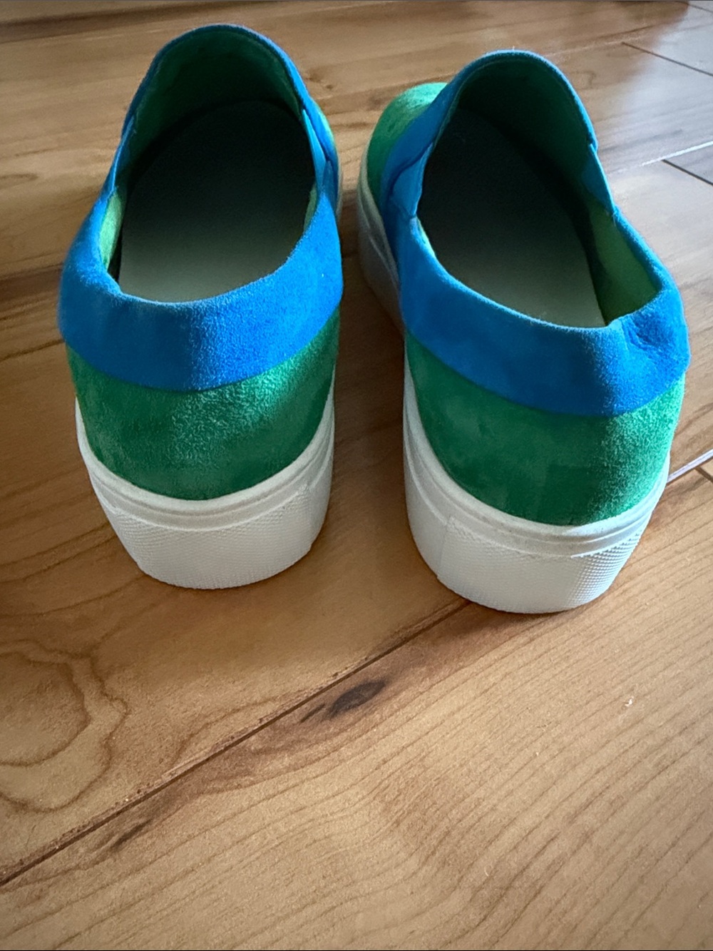 Charlotte Stone Green and Blue Suede Slip-On Sneakers - Picture 2 of 5